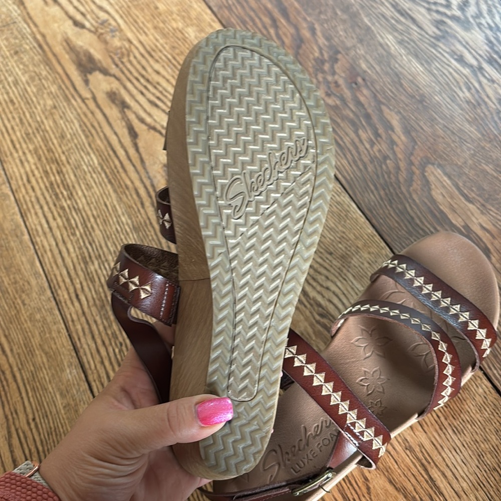 Skechers Brown Strappy Studded Wedge Sandals - Picture 4 of 5